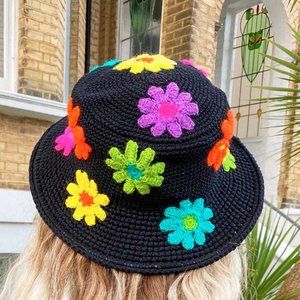 Floral crochet bucket hat